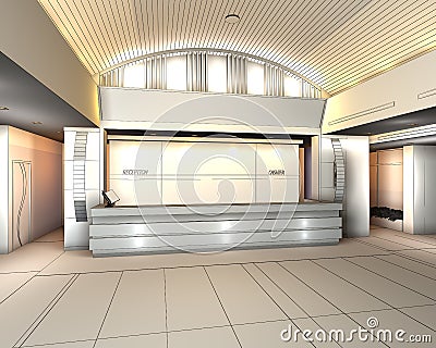 Modern interior with d reception hall of hotel thumb - interior ...